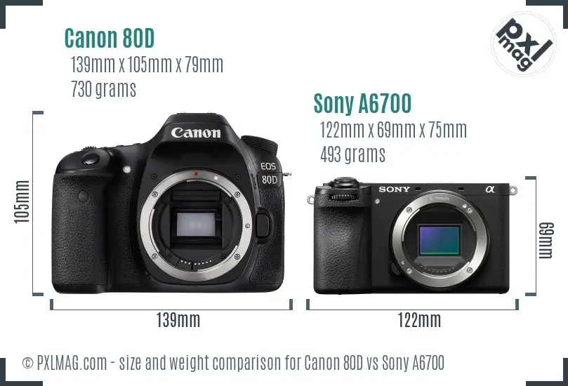 Canon 80D vs Sony A6700 size comparison Canon 80D vs Sony A6700 size comparison