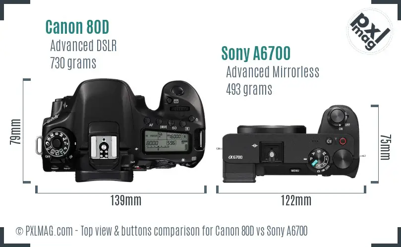 Canon 80D vs Sony A6700 top view buttons comparison Canon 80D vs Sony A6700 top view buttons comparison