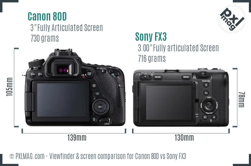 Canon 80D vs Sony FX3 Screen and Viewfinder comparison Canon 80D vs Sony FX3 Screen and Viewfinder comparison