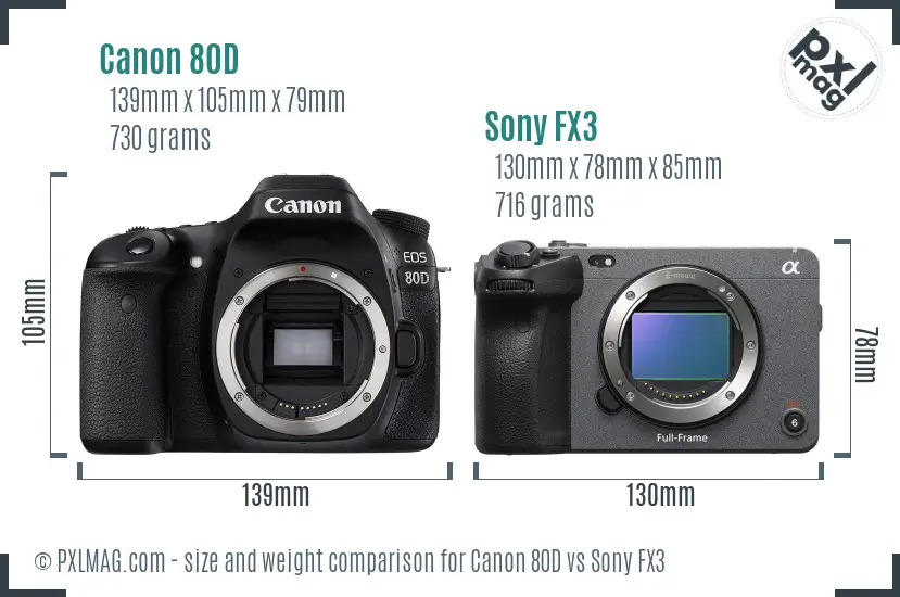 Canon 80D vs Sony FX3 size comparison Canon 80D vs Sony FX3 size comparison