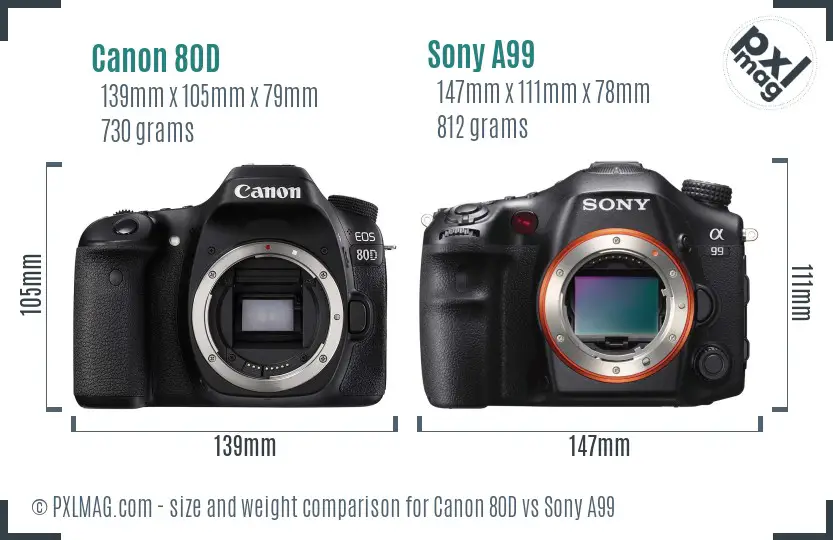 Canon 80D vs Sony A99 size comparison