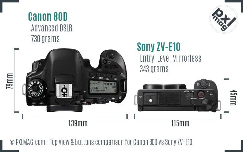 Canon 80D vs Sony ZV-E10 top view buttons comparison Canon 80D vs Sony ZV-E10 top view buttons comparison
