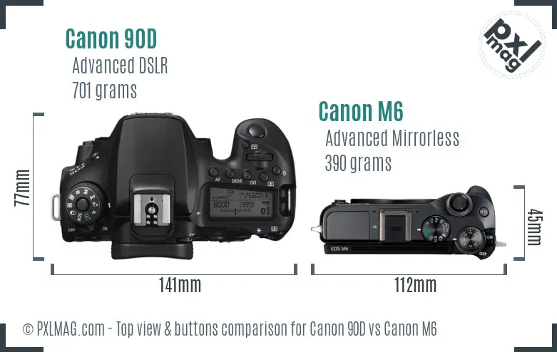 Canon 90D vs Canon M6 top view buttons comparison