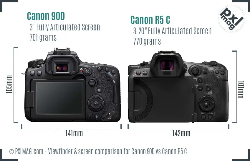 Canon 90D vs Canon R5 C Screen and Viewfinder comparison