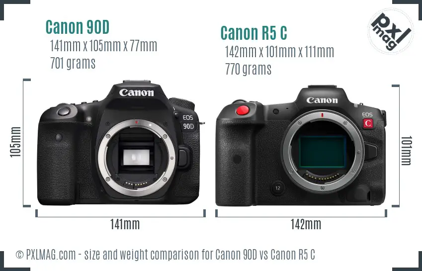 Canon 90D vs Canon R5 C size comparison