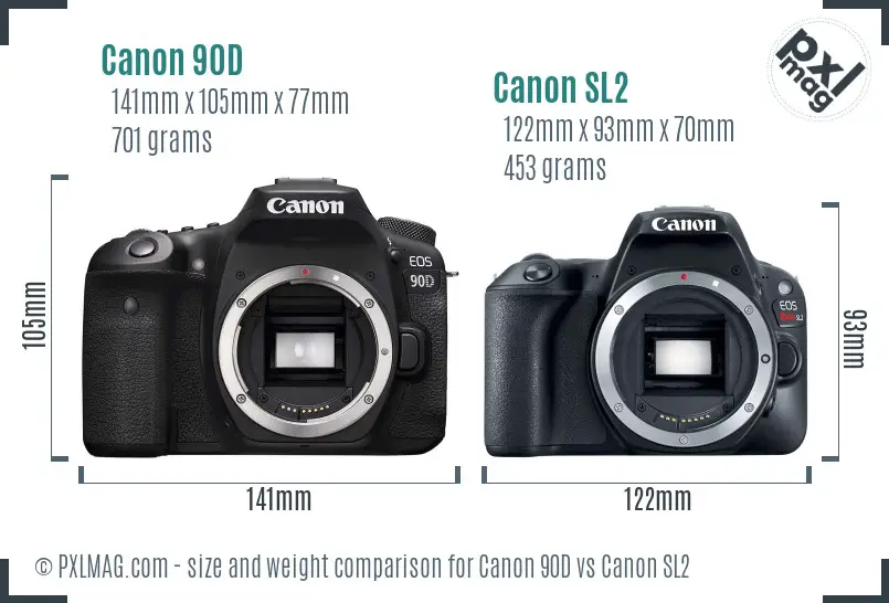 Canon 90D vs Canon SL2 size comparison Canon 90D vs Canon SL2 size comparison