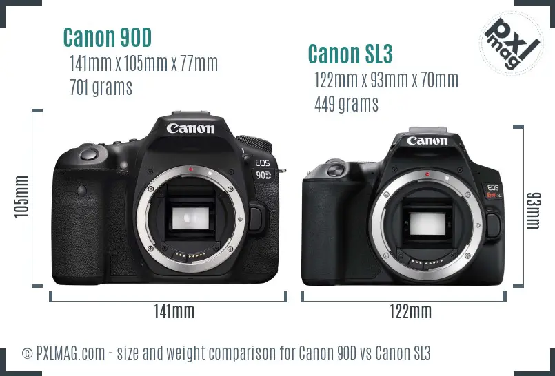 Canon 90D vs Canon SL3 size comparison