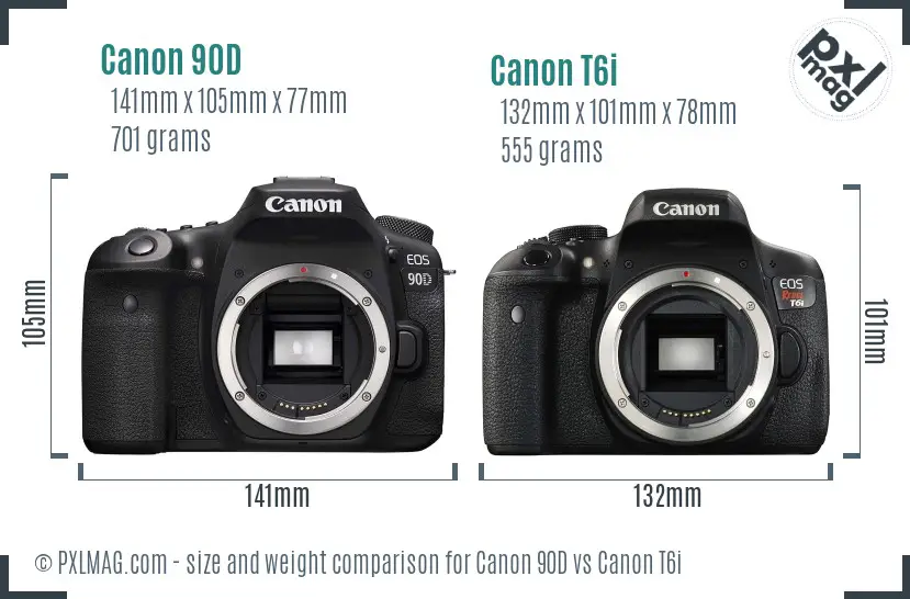 Canon 90D vs Canon T6i size comparison Canon 90D vs Canon T6i size comparison