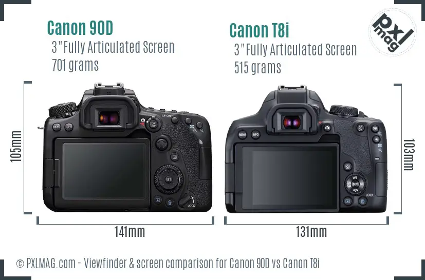 Canon 90D vs Canon T8i Screen and Viewfinder comparison