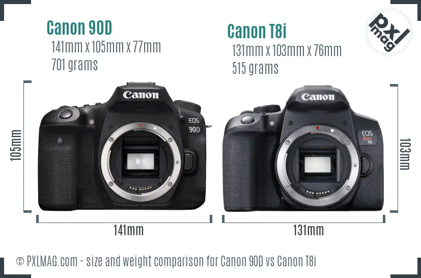 Canon 90D vs Canon T8i size comparison