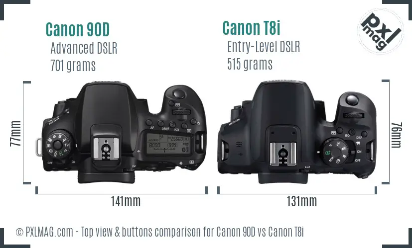 Canon 90D vs Canon T8i top view buttons comparison