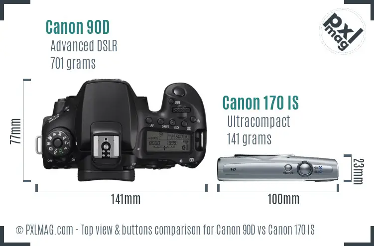 Canon 90D vs Canon 170 IS top view buttons comparison