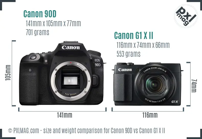 Canon 90D vs Canon G1 X II size comparison