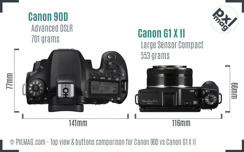 Canon 90D vs Canon G1 X II top view buttons comparison