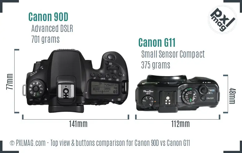 Canon 90D vs Canon G11 top view buttons comparison