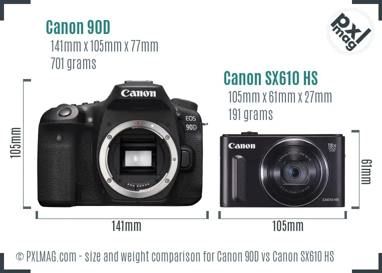 Canon 90D vs Canon SX610 HS size comparison