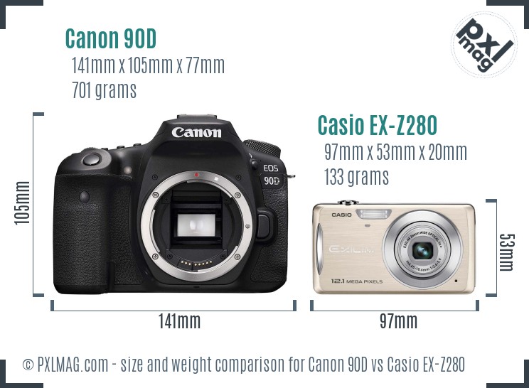 Canon 90D vs Casio EX-Z280 size comparison