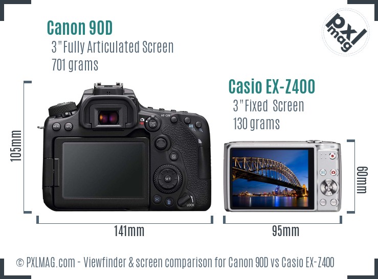 Canon 90D vs Casio EX-Z400 Screen and Viewfinder comparison