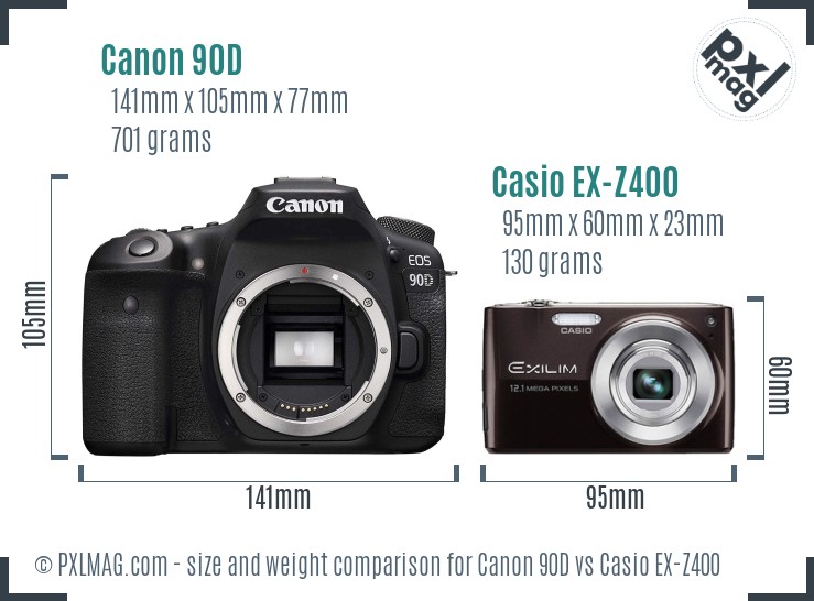 Canon 90D vs Casio EX-Z400 size comparison