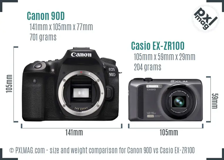Canon 90D vs Casio EX-ZR100 size comparison Canon 90D vs Casio EX-ZR100 size comparison