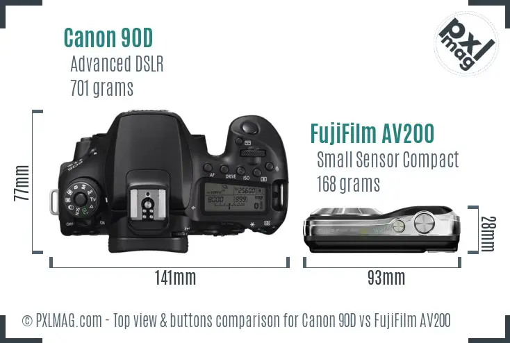 Canon 90D vs FujiFilm AV200 top view buttons comparison