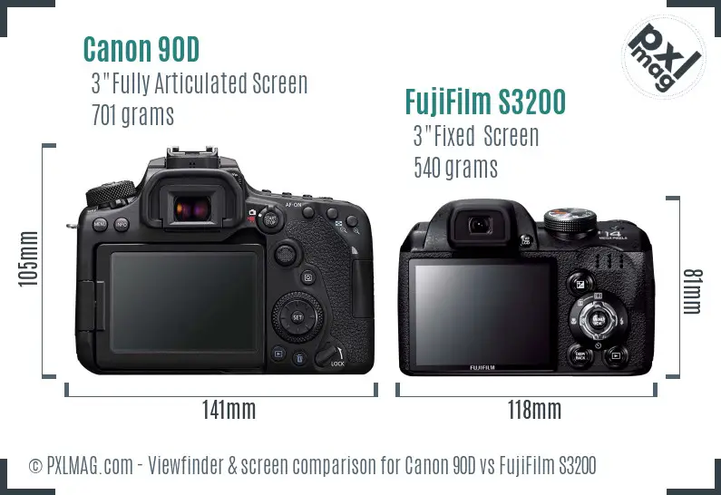 Canon 90D vs FujiFilm S3200 Screen and Viewfinder comparison
