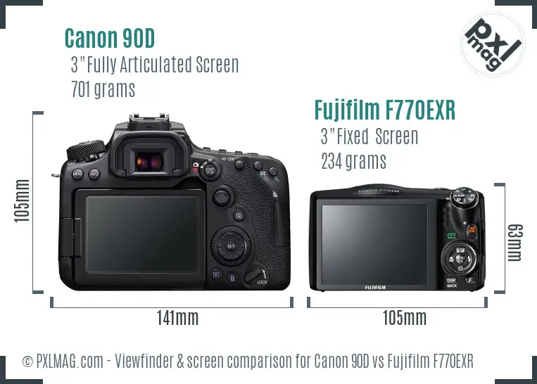 Canon 90D vs Fujifilm F770EXR Screen and Viewfinder comparison