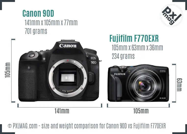Canon 90D vs Fujifilm F770EXR size comparison Canon 90D vs Fujifilm F770EXR size comparison