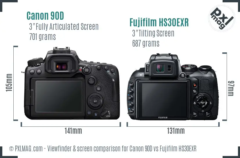 Canon 90D vs Fujifilm HS30EXR Screen and Viewfinder comparison