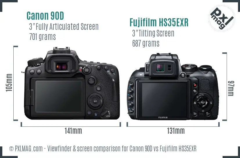 Canon 90D vs Fujifilm HS35EXR Screen and Viewfinder comparison