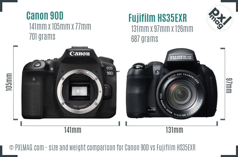 Canon 90D vs Fujifilm HS35EXR size comparison