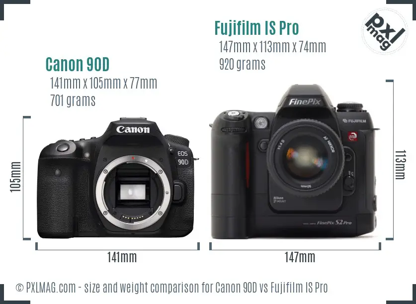 Canon 90D vs Fujifilm IS Pro size comparison Canon 90D vs Fujifilm IS Pro size comparison