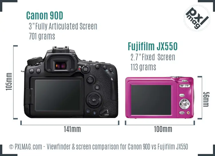 Canon 90D vs Fujifilm JX550 Screen and Viewfinder comparison