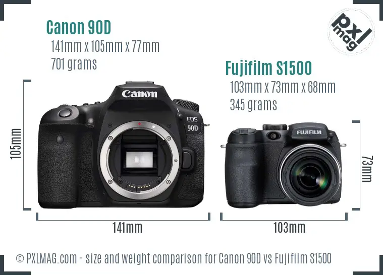 Canon 90D vs Fujifilm S1500 size comparison Canon 90D vs Fujifilm S1500 size comparison