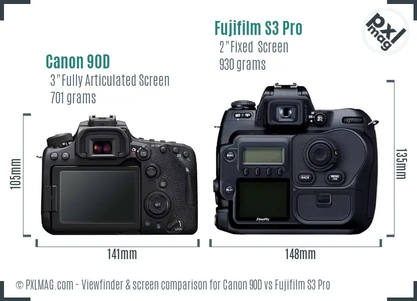 Canon 90D vs Fujifilm S3 Pro Screen and Viewfinder comparison