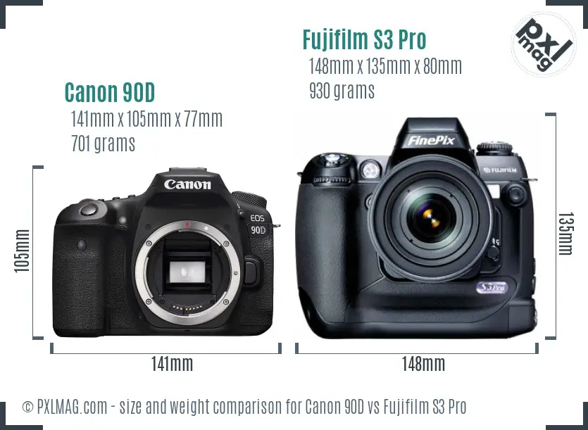 Canon 90D vs Fujifilm S3 Pro size comparison