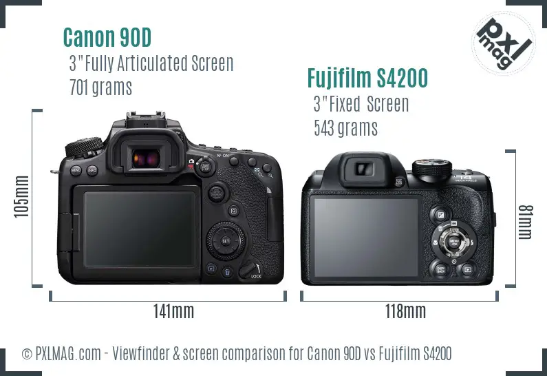 Canon 90D vs Fujifilm S4200 Screen and Viewfinder comparison