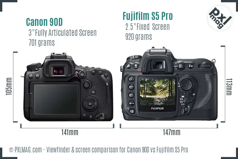 Canon 90D vs Fujifilm S5 Pro Screen and Viewfinder comparison