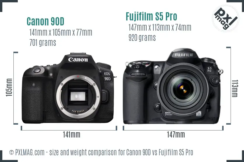 Canon 90D vs Fujifilm S5 Pro size comparison