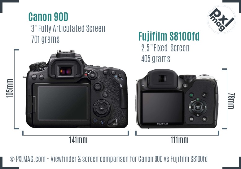 Canon 90D vs Fujifilm S8100fd Screen and Viewfinder comparison