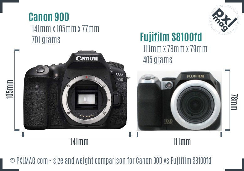 Canon 90D vs Fujifilm S8100fd size comparison Canon 90D vs Fujifilm S8100fd size comparison