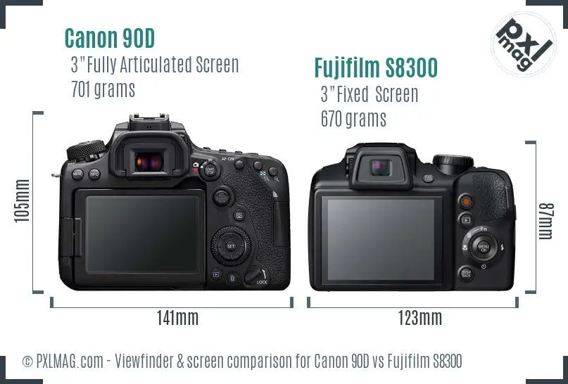 Canon 90D vs Fujifilm S8300 Screen and Viewfinder comparison