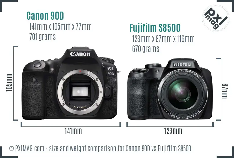 Canon 90D vs Fujifilm S8500 size comparison Canon 90D vs Fujifilm S8500 size comparison
