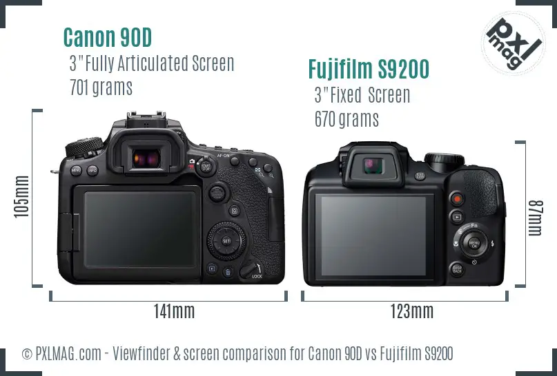 Canon 90D vs Fujifilm S9200 Screen and Viewfinder comparison