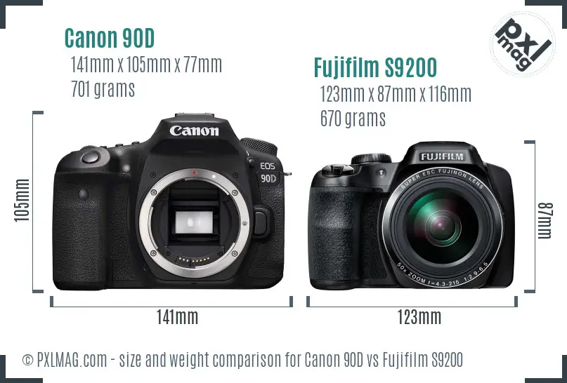 Canon 90D vs Fujifilm S9200 size comparison
