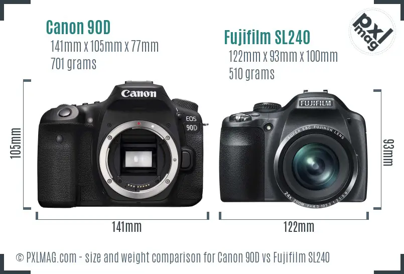 Canon 90D vs Fujifilm SL240 size comparison Canon 90D vs Fujifilm SL240 size comparison
