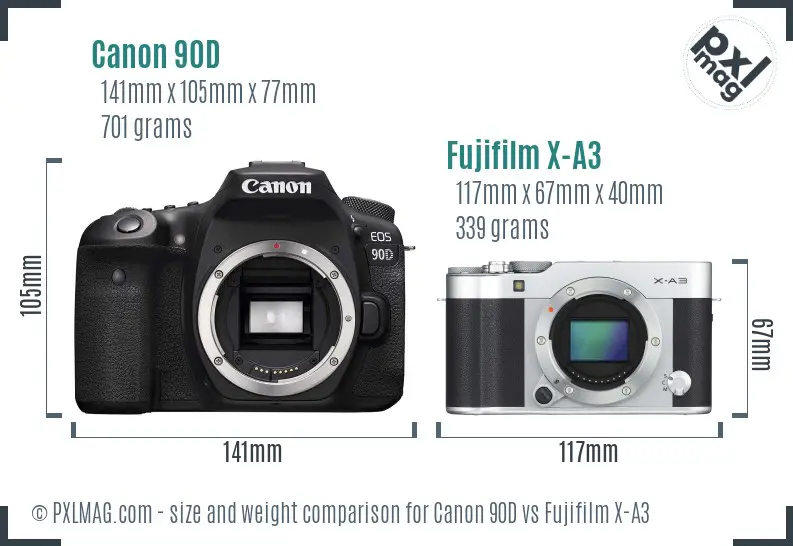 Canon 90D vs Fujifilm X-A3 size comparison Canon 90D vs Fujifilm X-A3 size comparison