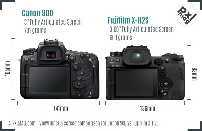 Canon 90D vs Fujifilm X-H2S Screen and Viewfinder comparison