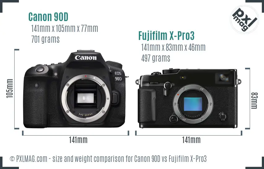 Canon 90D vs Fujifilm X-Pro3 size comparison Canon 90D vs Fujifilm X-Pro3 size comparison