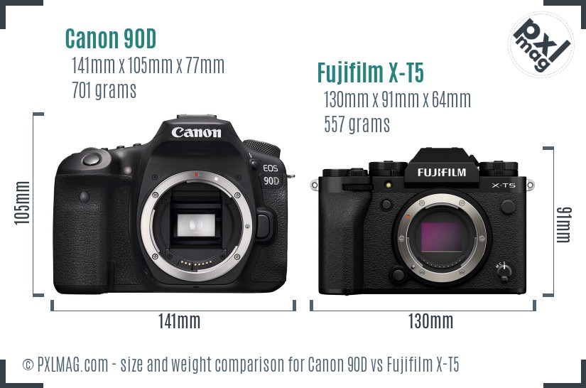 Canon 90D vs Fujifilm X-T5 size comparison